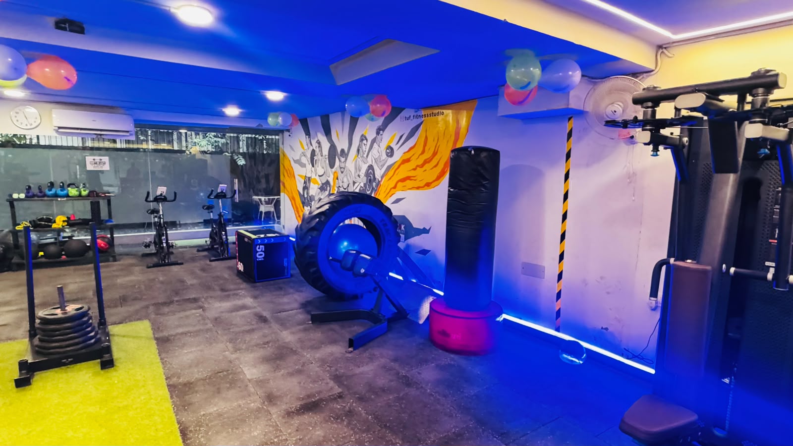 Functional training zone with tire and punching bag